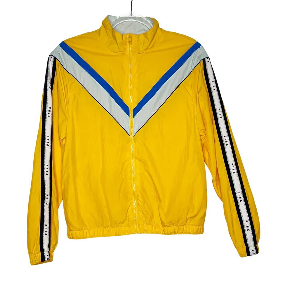 VICTORIA'S SECRET PINK Track Jacket Windbreaker Retro Full Zip Yellow Size XS